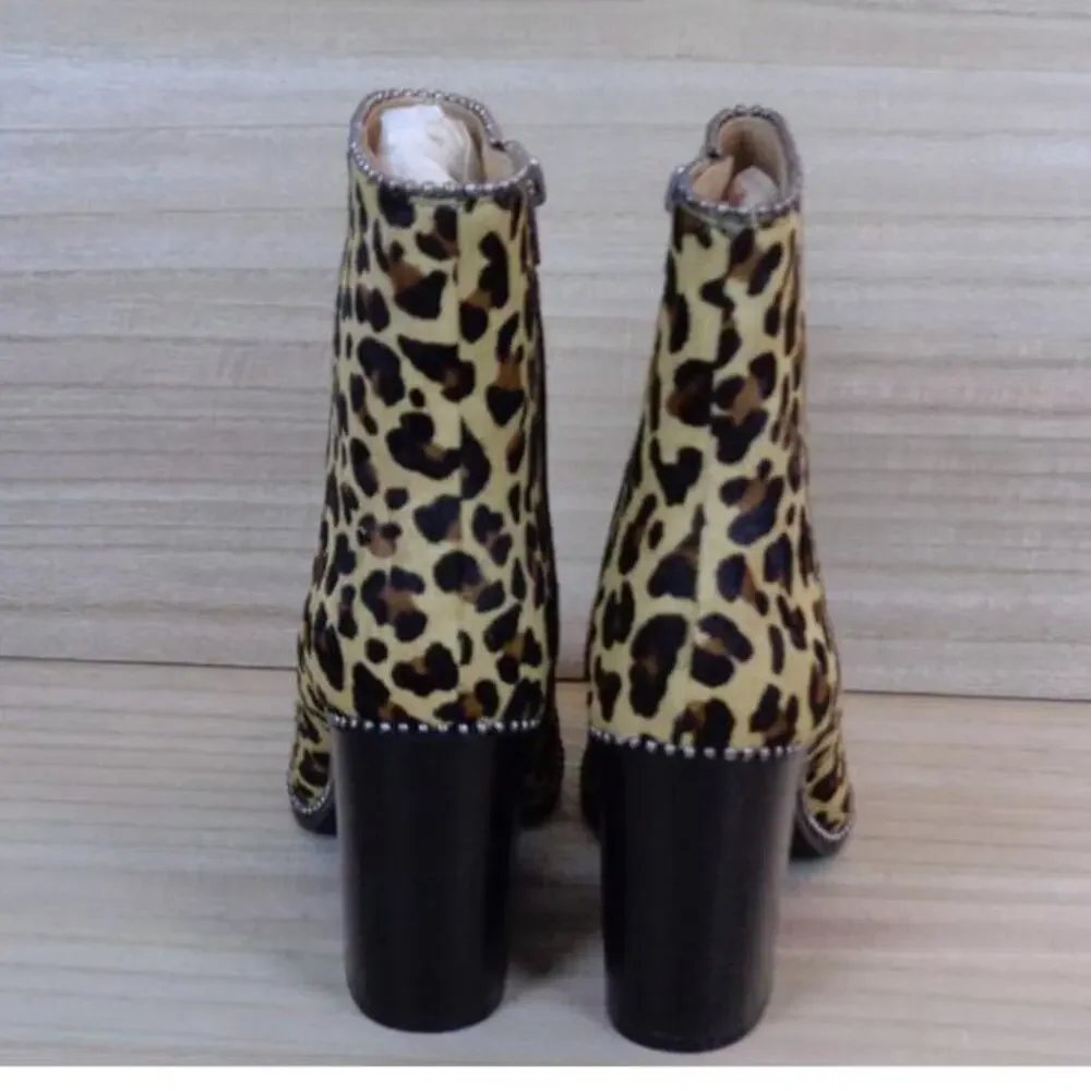 Coach Drea Beadchain Heeled Lepoard Printed‎ Haircalf Bootie Side Zip Womens 6